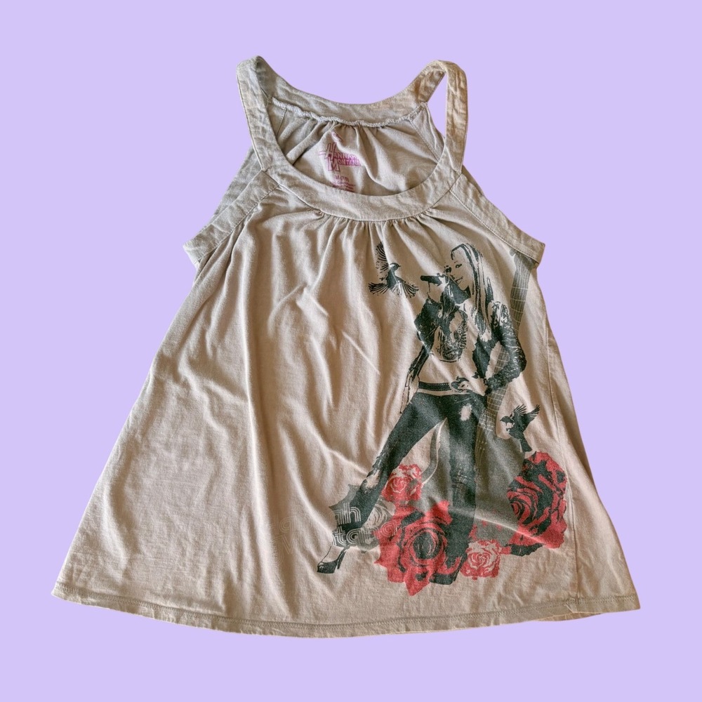 Y2K Vintage Hannah Montana Disney Tank Top Baby Doll Brown Graphic Scene #16